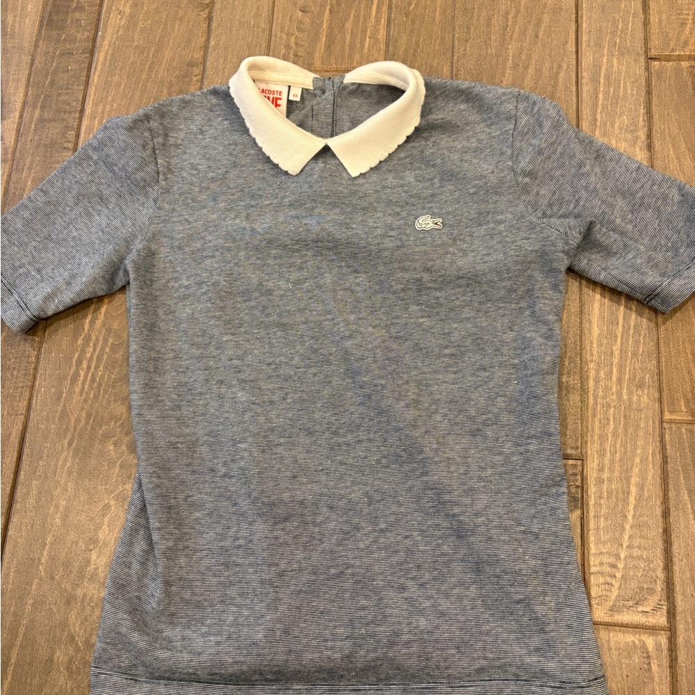 4 for &50 Lacoste Heather Blue Short-Sleeve Polo Top with White Scalloped Collar